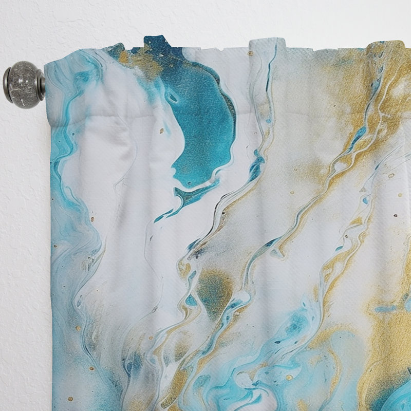 Turquoise Gold Infused Marble III - Modern Curtain - Velvet Room Darkening - 1 panel, 52" W x 95" L
