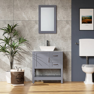 Marble Pattern Top Bathroom Vanity And Sink Combo With Drain