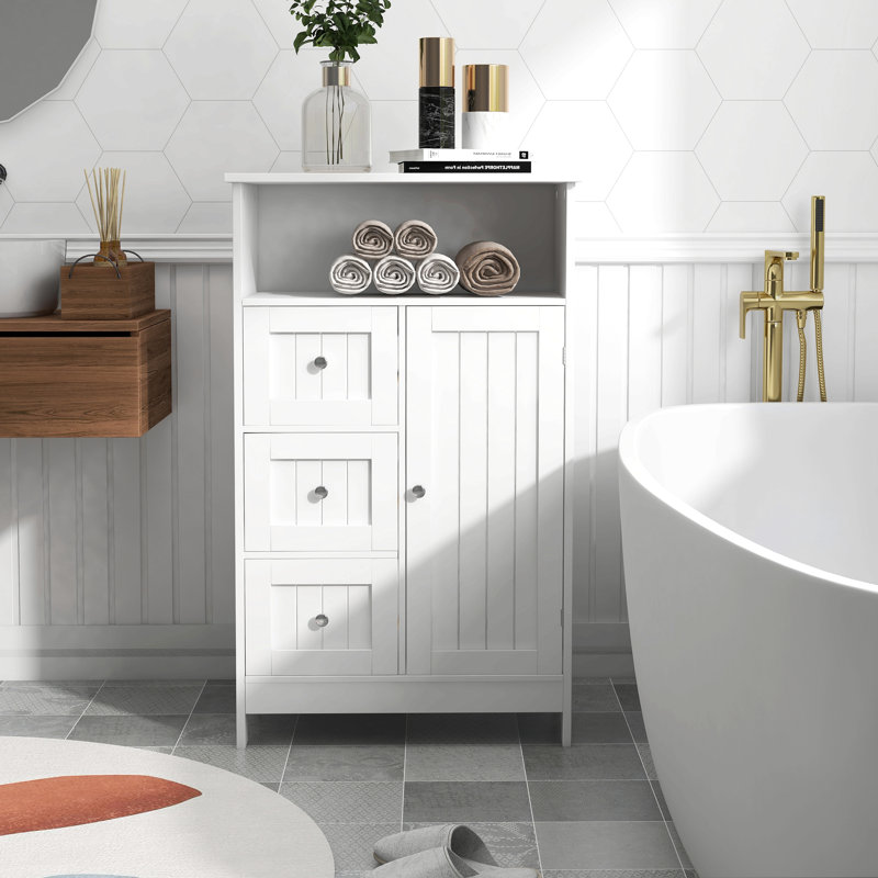 Bathroom Standing Storage Cabinet With 3 Drawers And 1 Door-White