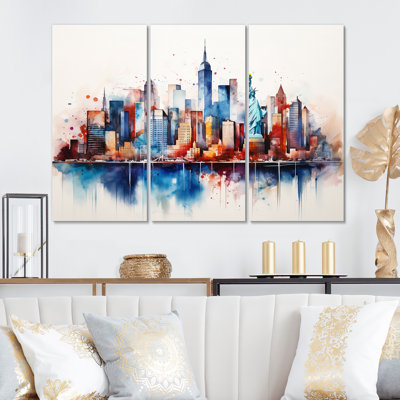 «Dreamy New York Scenery Retro Watercolor III - City New York», ensemble de décorations murales