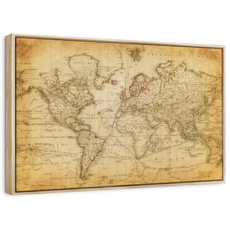 Carte du monde antique Aliaz, H 9 po x l 13 po