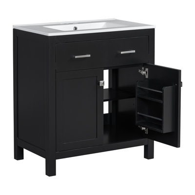 Modern 60" Bathroom Vanity, Double Sinks, Adjustable U-Shaped Shelf, Silently Closing Doors, Flip Drawer - Tranquil Escape Ceramic Gracefully Exquisite Corner