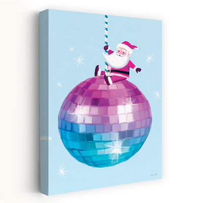 «Pink Santa's Ball Drop» - art de boule disco du père Noël contemporain
