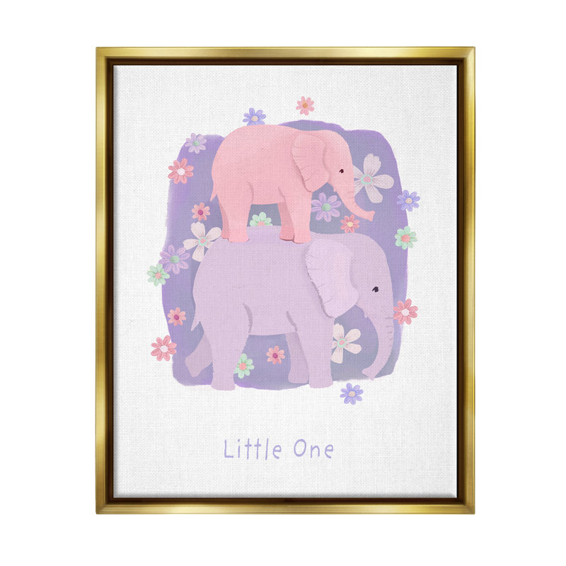 «Little One Baby Elephant» par Diane Neukirch, Cadre flottant métallique doré, H 31 po x l 25 po x P 1,7 po