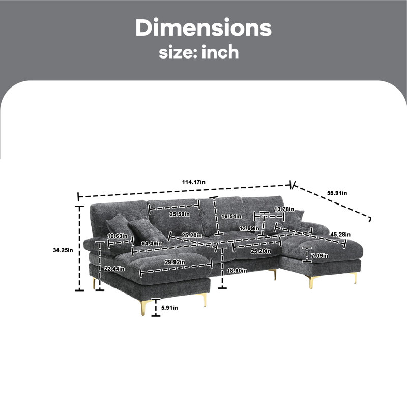 Canapé modulaire 4 pièces Aadrian, Gris chenille