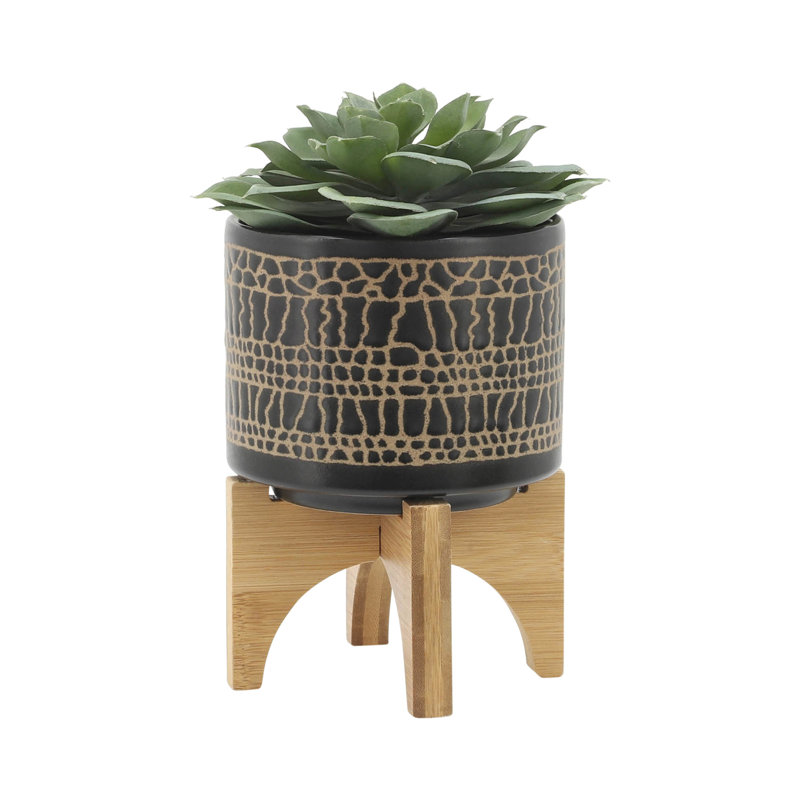 Jardinière en céramique noire avec support, une option élégante pour vos plantes grasses, support à plante d'intérieur