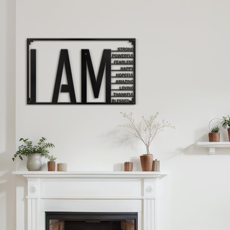 I AM Inspirational Quote, H 18,6 po x l 30 po x P 0,05 po, Noir