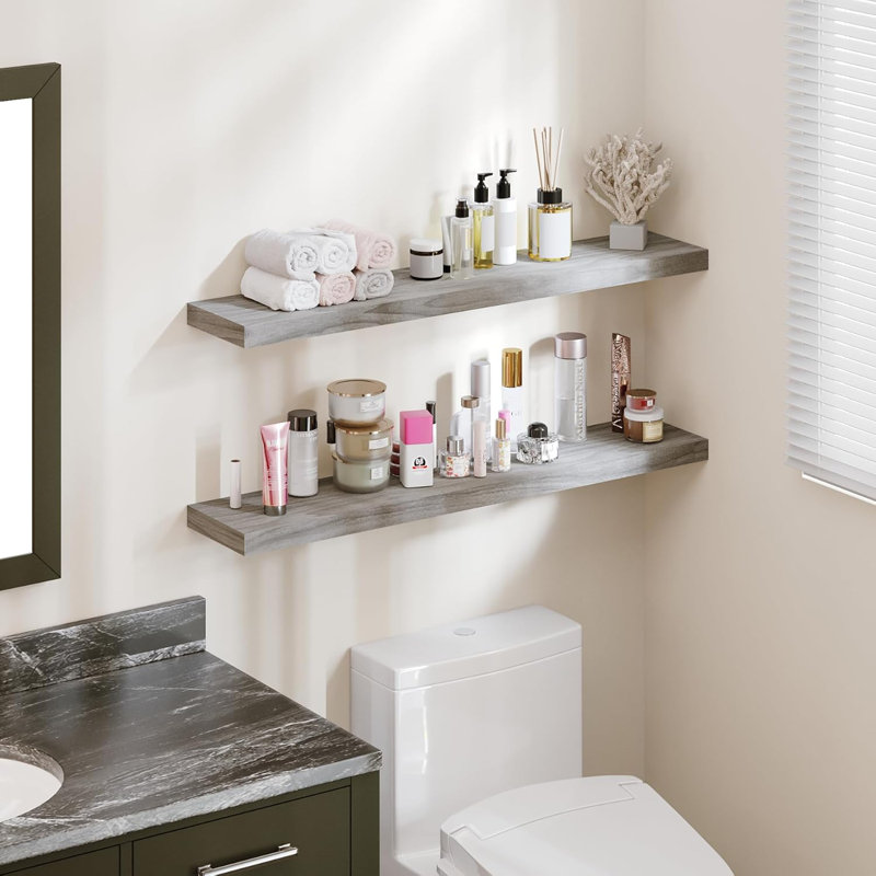Floating Shelves Set Of 2 - 40 Inch Wall Mounted Wooden Shelves With Invisible Brackets, Modern Hanging Shelves For Bedroom, Bathroom, Living Room, Kitchen