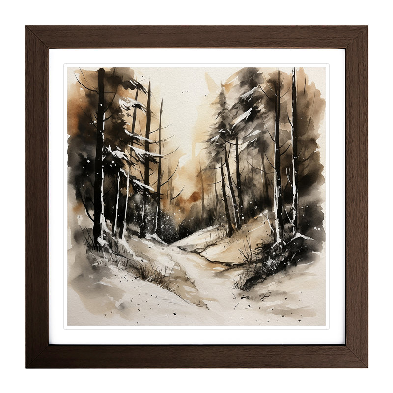 Winter Forest Ink Wash No.1 - Framed Print, Walnut