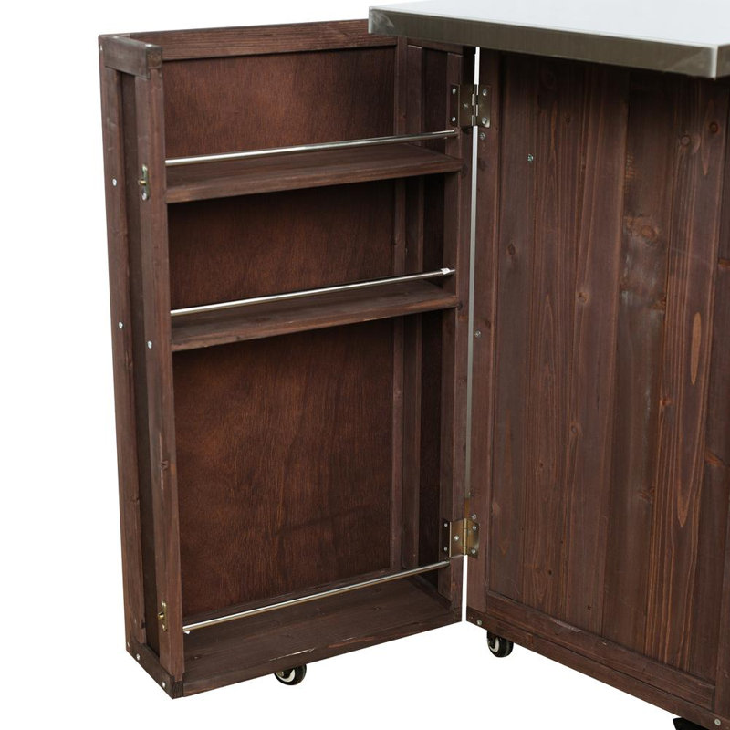 Outdoor Kitchen Cart with Ample Storage Space, Towel and Spice Racks, Dark Brown