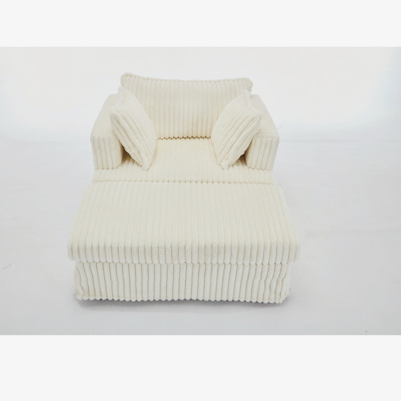 [NEW ARRIVED] 47.7'' Oversized Corduroy Chaise Longue With Ottoman, Beige
