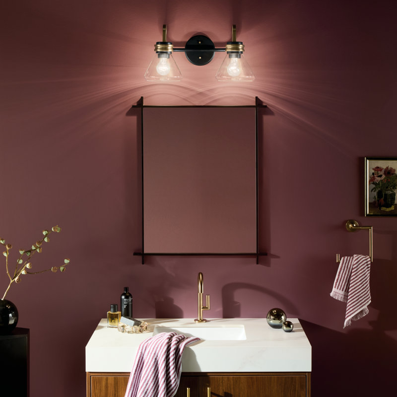 Farum 19.25" Black and Bronze 2-Light Vanity Light with Clear Glass Shades