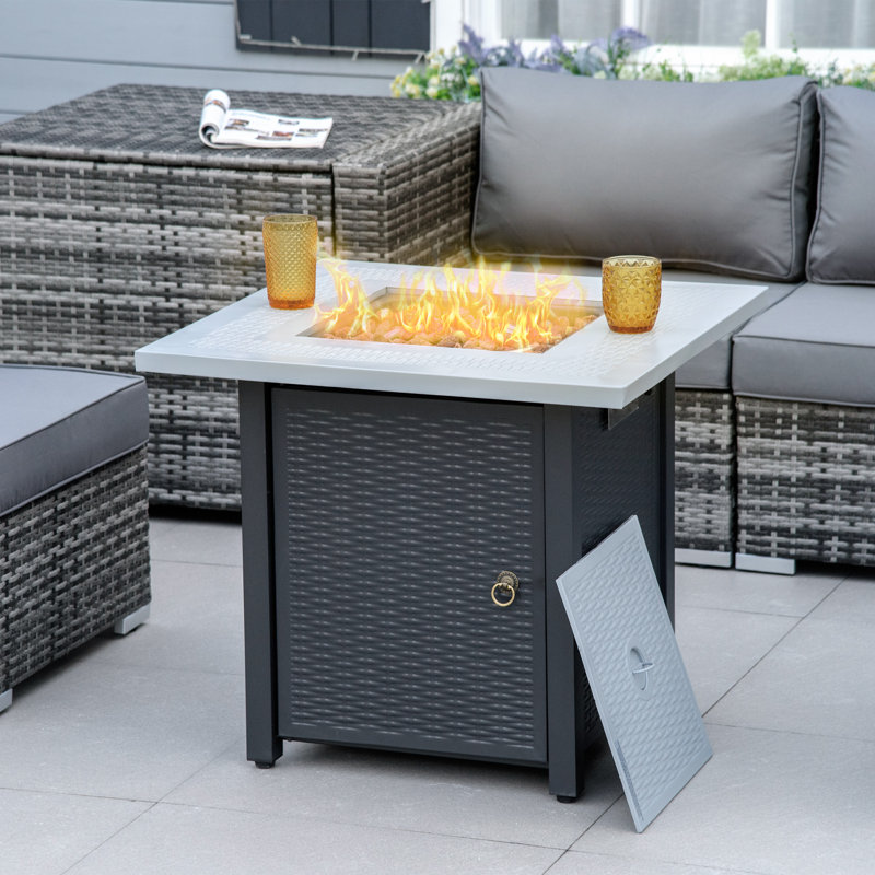 Abrie Round Steel Propane Smokeless Fire Pit Table with Lid