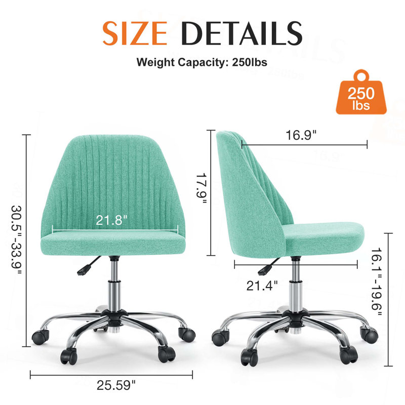 Chaise de bureau sans accoudoirs avec roulettes, Vert
