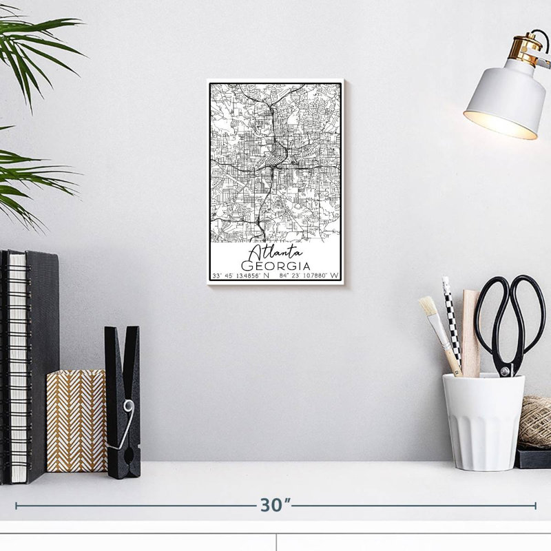Carte de la ville d'Atlanta sur toile, H 12 po x l 8 po x P 1 po