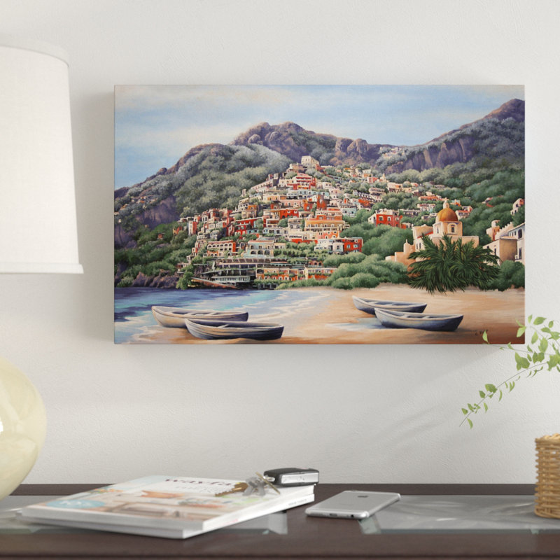 « amalfi coast line », reproduction de peinture à l’acrylique sur toile tendue, H 30 po x l 47 po x P 2 po