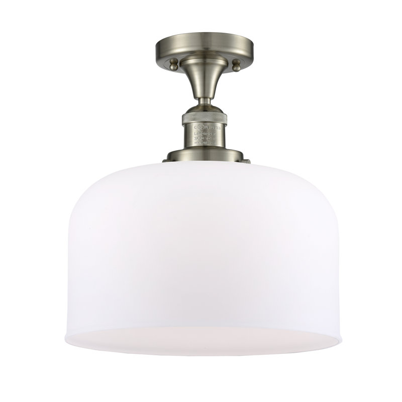 Plafonnier semi-encastré 1 lumière Bell, Ampoule DEL 6 watts rétro, Nickel satiné brossé, Boîtier blanc mat
