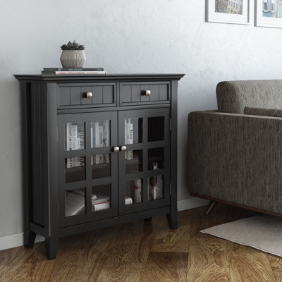 Acadian 36"W Solid Wood 2-Shelf Entryway Storage Cabinet with Glass Doors and 2 Drawers