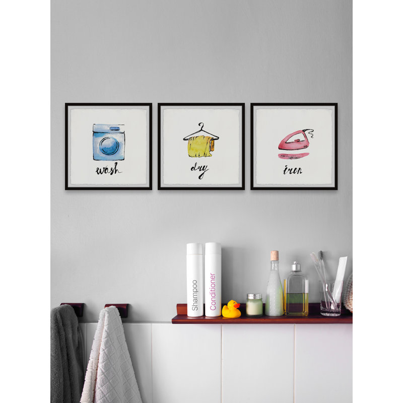 " Wash, Dry And Iron " by Marmont Hill 3 - Pieces Painting Print, 12" H x 12" W