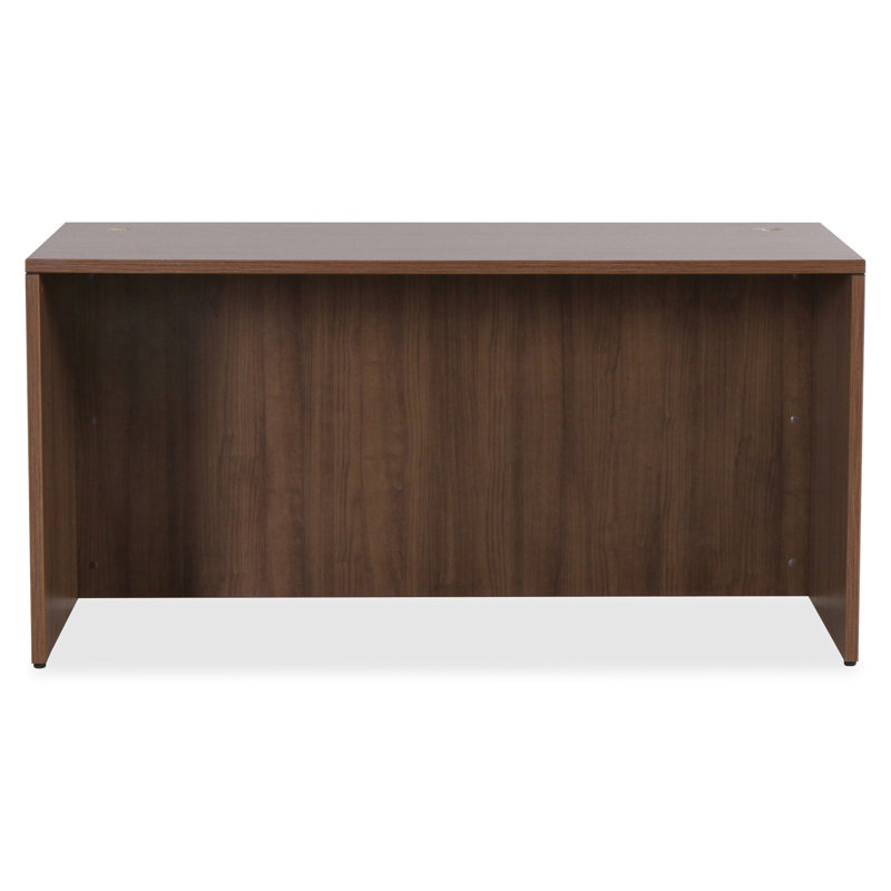 Modern Walnut Laminate Rectangular Office Desk with Privacy Panel