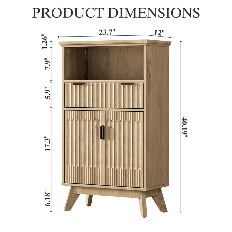 Storage Cabinet With Doors And Drawers, Solid Wood Legs