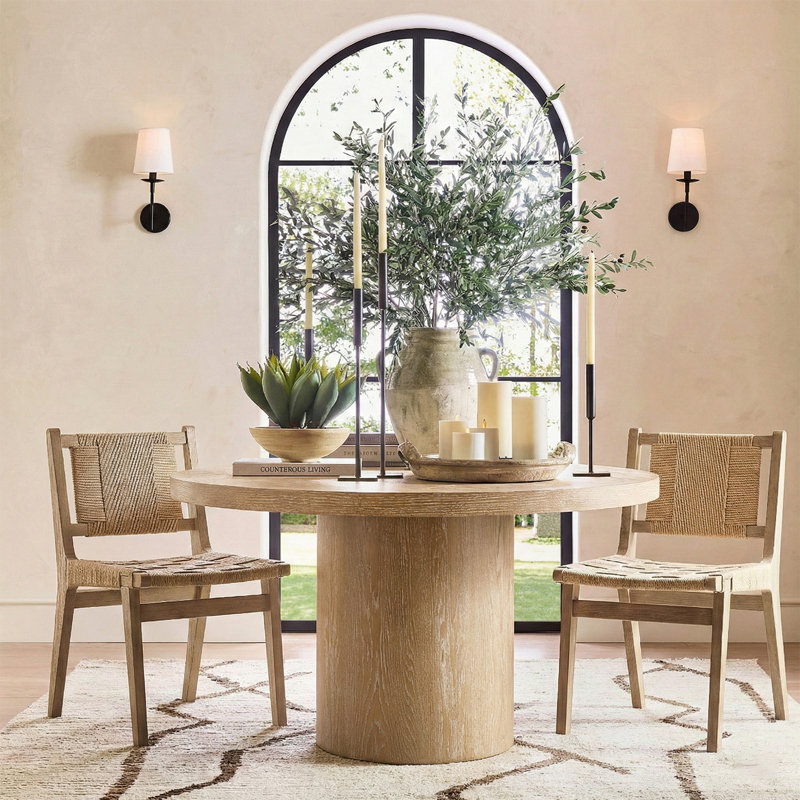 47" Solid Round Pedestal Kitchen Dining Table, Natural