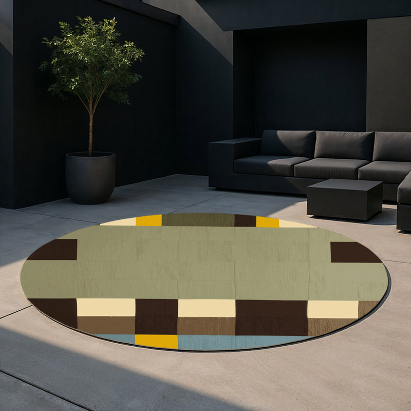 Pixel Patchwork Indoor And Outdoor Area Rug, Round 5'