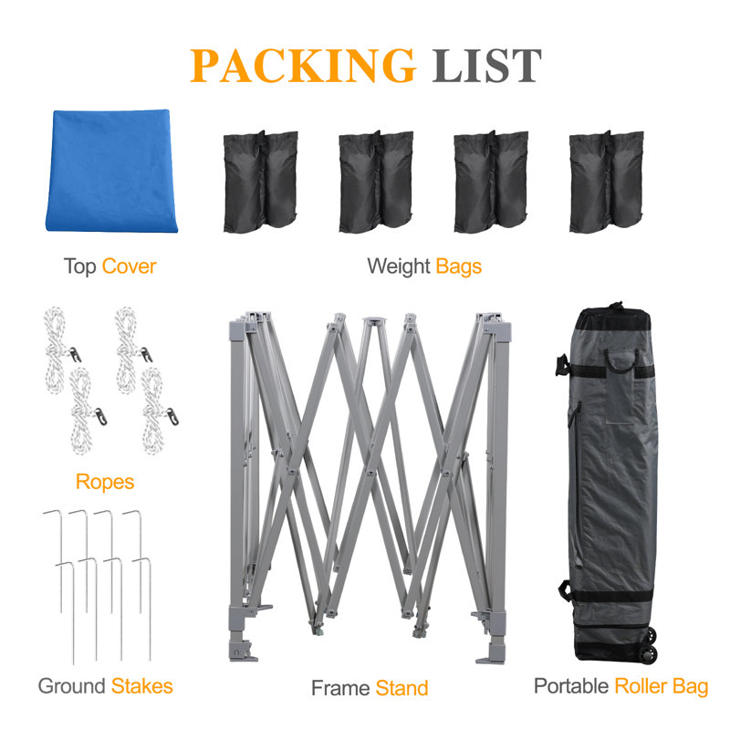 3x3 M Outdoor Pop Up Canopy Tent, Blue