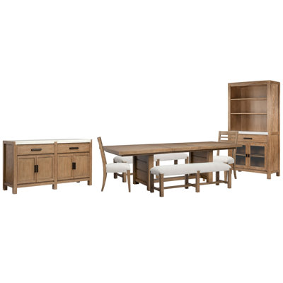 Rectangular Dining Table With 2 Benches 2 Side Chairs Server And Display Cabinet