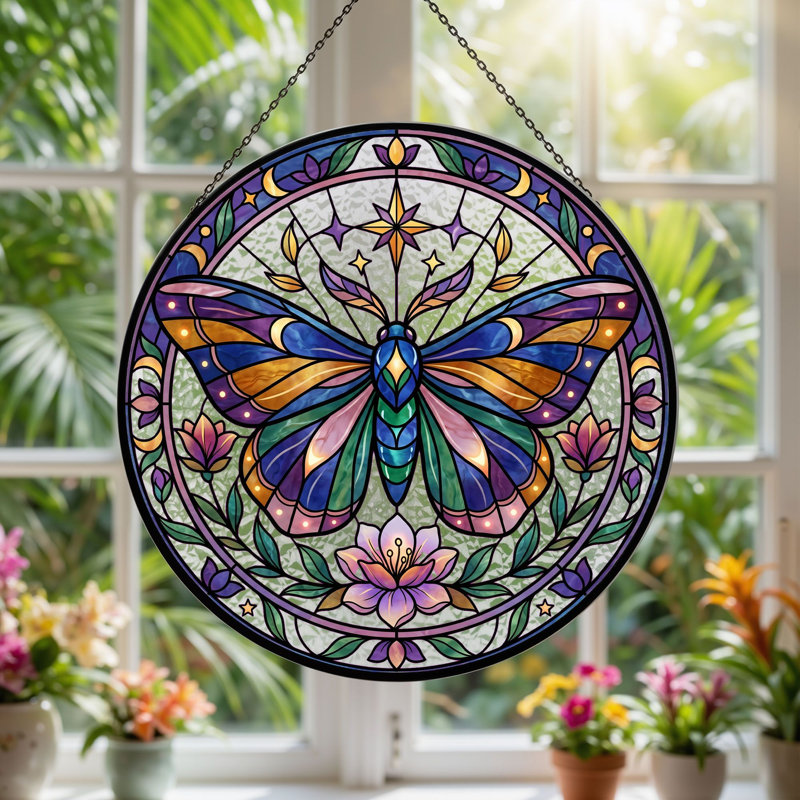 Panneau de vitrail en verre coloré, 7,8 heures, H 7,8 po