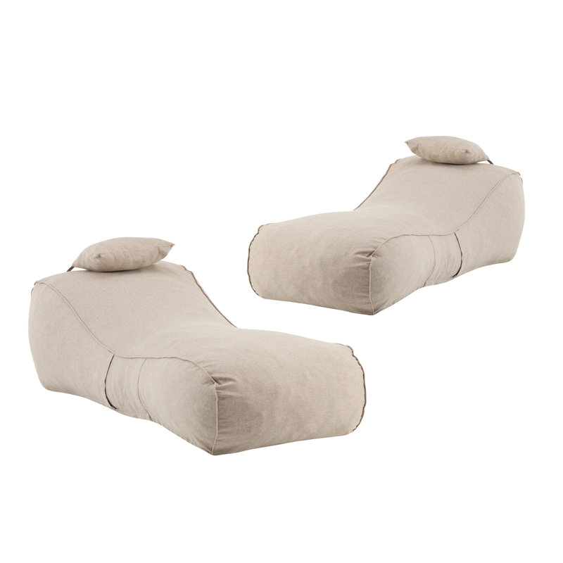 Brody Outdoor Bean Bag Lounge Chair With Headrest, Beige