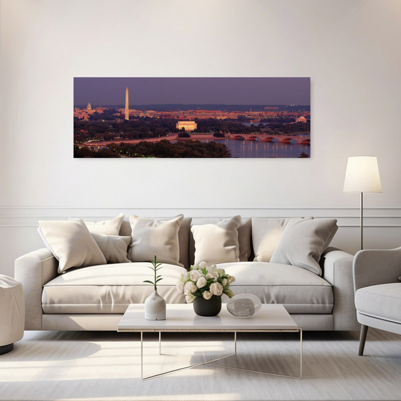 USA Washington DC aerial night 1 Piece Wrapped Canvas Panoramic Wall Art, 50.8 cm H x 152.4 cm W