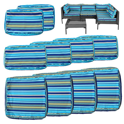 10 Pack Outdoor Patio Cushion Slipcovers, Waterproof Replacement Cushion Covers for Sectional Sofa Couch, Patio Furniture Seat Backrest Armrest Cushion Protector, Black (Covers Only, No Cushion Inserts)
