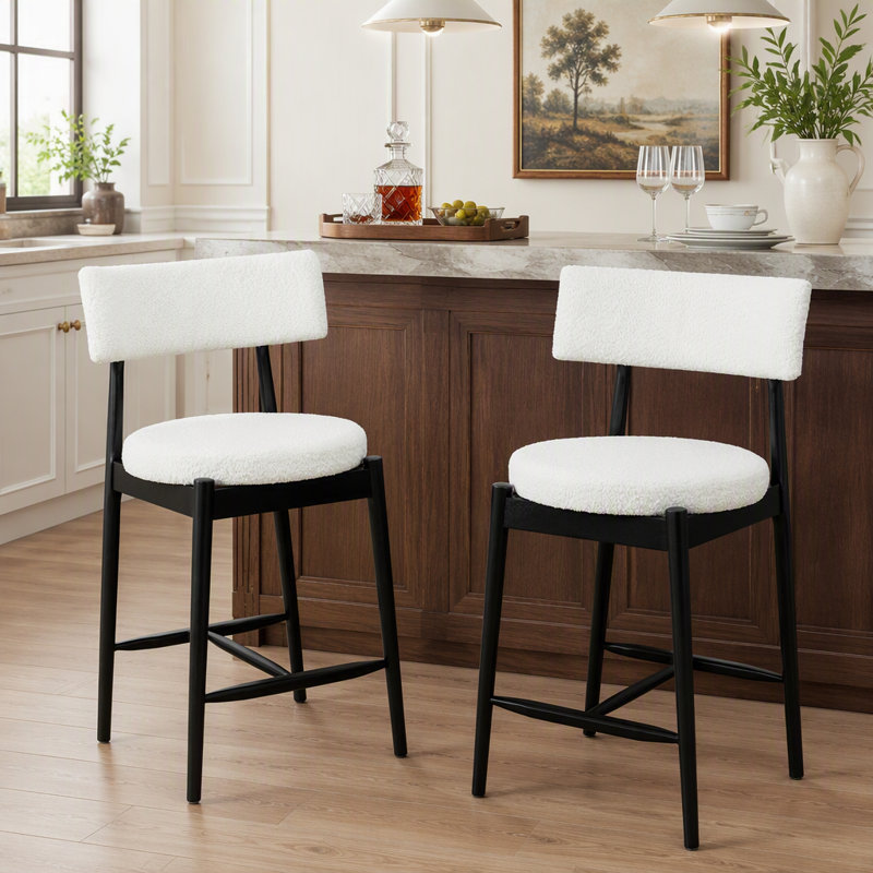 Tabouret de comptoir Mid-Century moderne (ensemble de 2) noir et beige, Noir