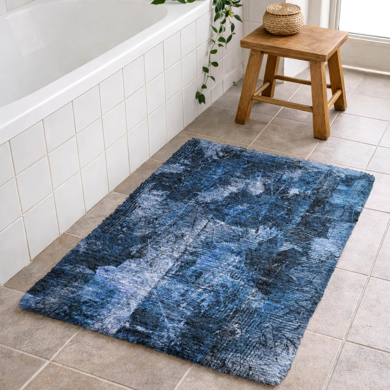Premium Machine Washable Dream Shag ADS560 Floral Rug, Navy, 2'6" x 3'10"