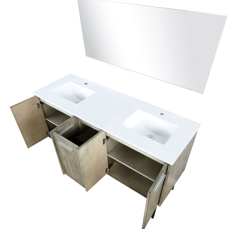 Meuble-lavabo double 60 po avec dessus en marbre 60 po, miroir de 55 po et armoires spacieuses pour améliorer l'organisation de la salle de bain W-Top et 55 miroirs - deux armoires, un tiroir de rangement
