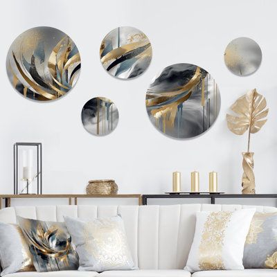 Formes abstraites et lignes infinies III - formes abstraites, ensemble d'art mural rond de 5