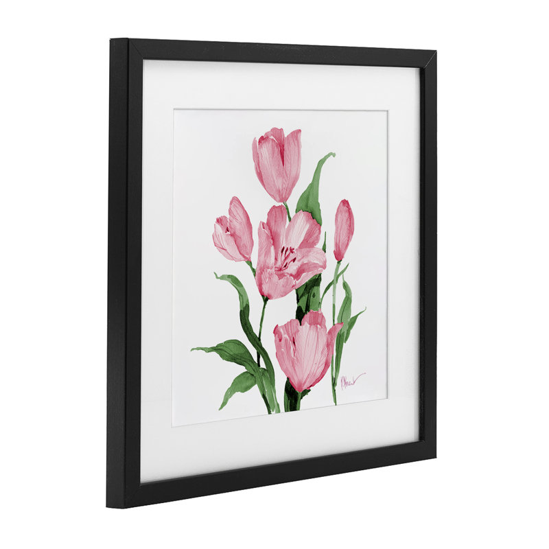 Tulipes de la province en rose, reproduction encadrée sous verre, design par Paul Brent, 13" H x 13" W, Cadre noir minuit
