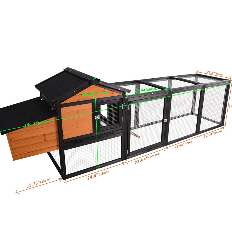 Grand poulailler et cage d'extérieur, conception en bois avec nichoir, porte coulissante, étanchéité, rampe d'accès facile - profondeur de 108,73 po, poulailler spacieux de 51,7 lb, fabrication