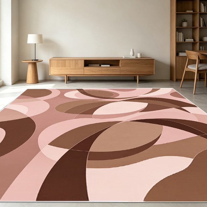 1PC neutral tone curved geometric abstract area rugs for Living Room, Soft and Comfortable, Suitable for all seasons, easy-to-maintain, machine washable Indoor floor mat, Under Table Farmhouse suitable for bedroom, dining room, entryway, patio, home...