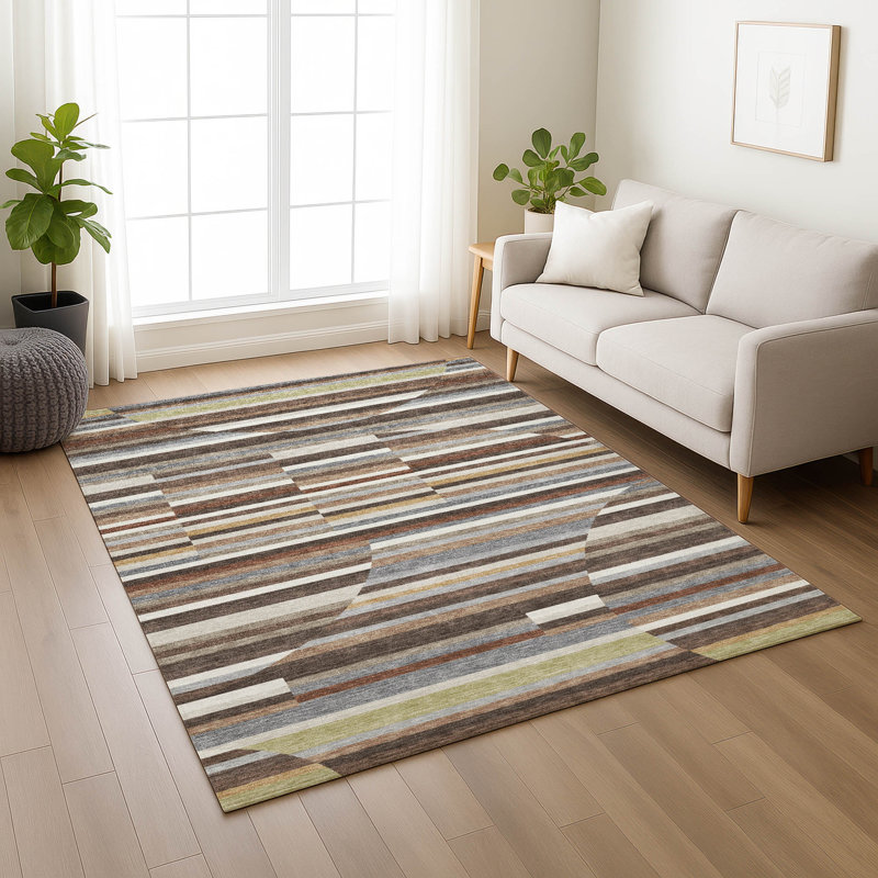 Machine Washable Indoor/Outdoor Chantille ACN2600 Stripes Rug, Fudge, 5' x 7'6"