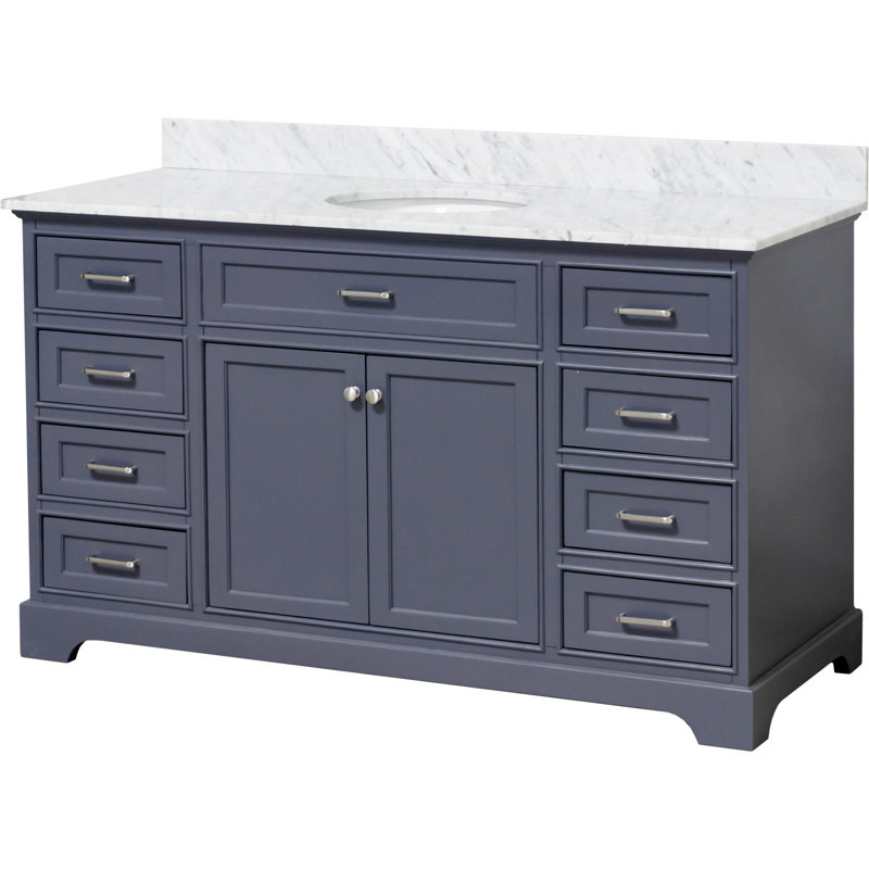 Meriline 60" Single Bathroom Vanity Set with Marine Gray Cabinet and Carrara Marble Countertop, Marine Gray, Carrara Marble