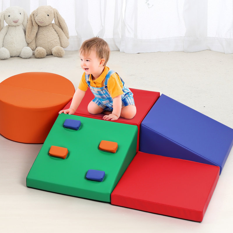 Ensemble de blocs d'escalade en mousse 5 pièces, ensemble de jeu d'intérieur en cuir PU pour tout-petits, jouets d'escalade doux et légers