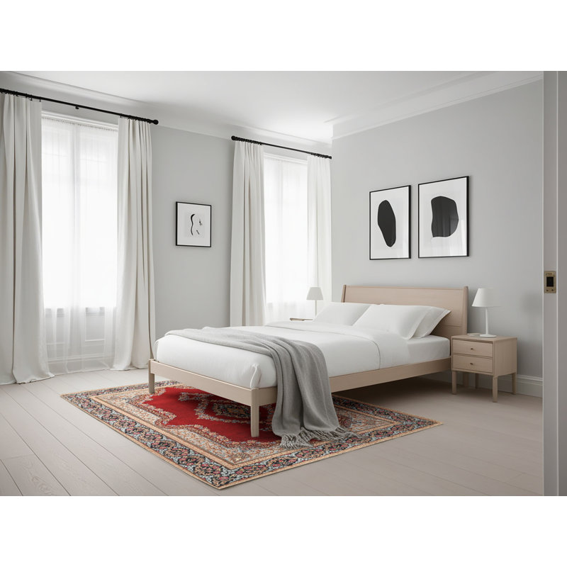 Tapis rouge/bleu traditionnel, Rectangle 5 pi x 7 pi