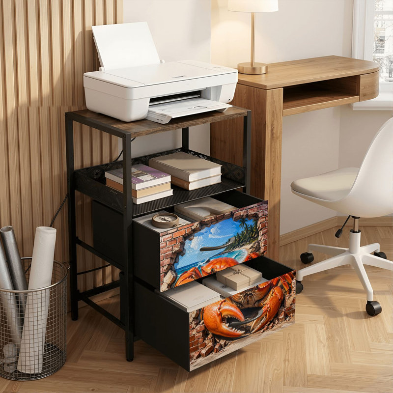 Table de chevet 2 tiroirs avec station de charge, table de chevet pour chambre avec ports USB et amp; Outlets, tablette ouverte noire, table de chevet avec motif de graffiti sur mur de briques géantes