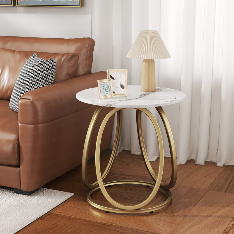 End Table, Calacatta White, Gold