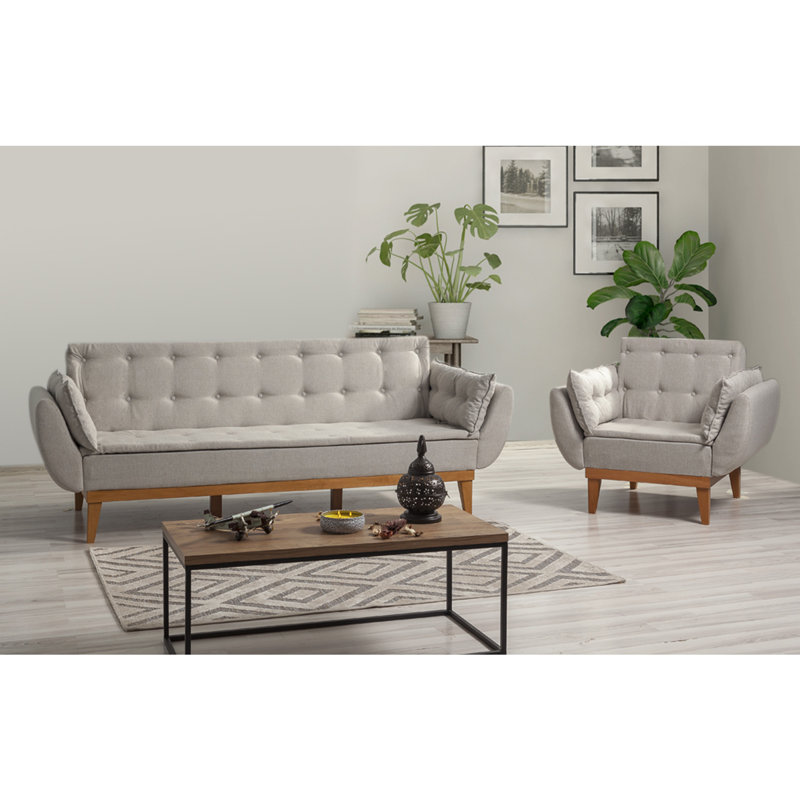 Aucoin 2 - Piece Living Room Set, Cream 100% Linen