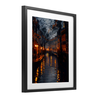 Street Lamp Canal View Framed Print Under Glass, design by Creative Studio