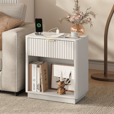 Valerica Fluted Nightstand with LED Light and Charging Station