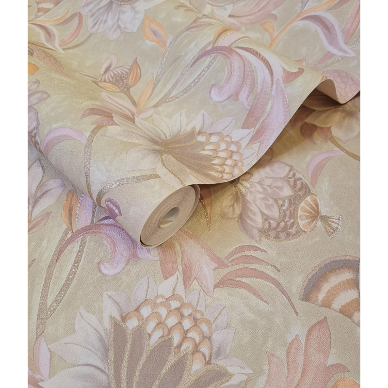 Rouleau de papier peint floral L 33 pi x l 21 po Shontoria, Orange